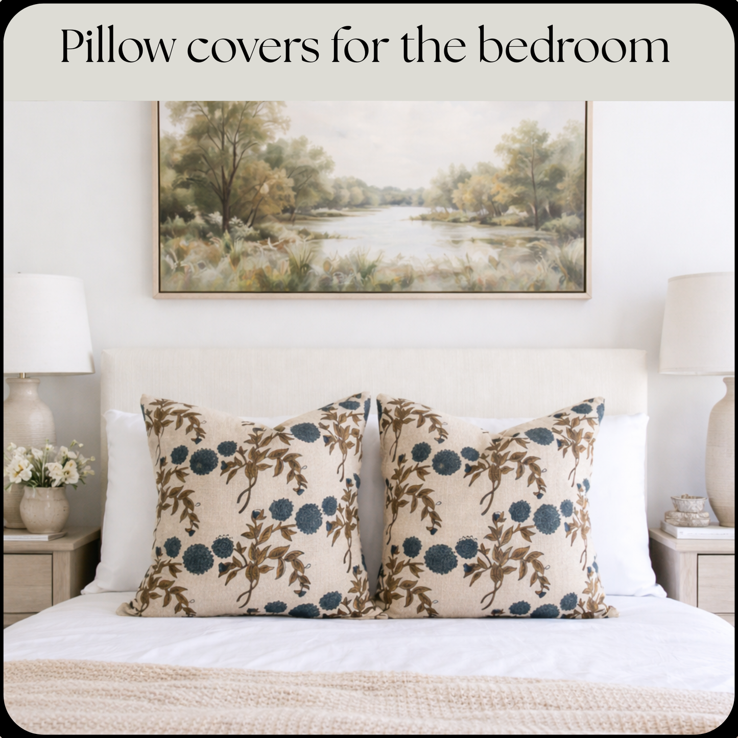 Block print floral pillow cover - blue turquoise (Casper)