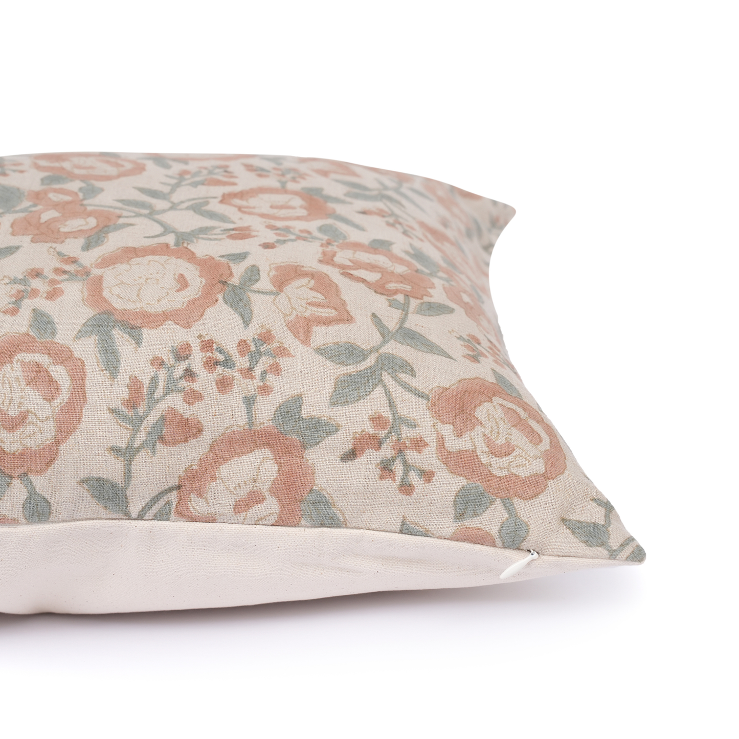 Block printed linen pillow cover - blush pink and light blue (Blush)