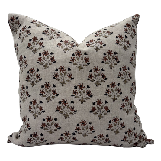 Block printed linen pillow cover - brown beige and black (Chenoa)