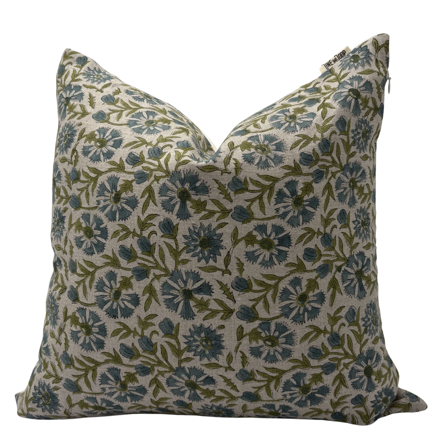 Hand block printed pillow cover - green and blue (Kaya)
