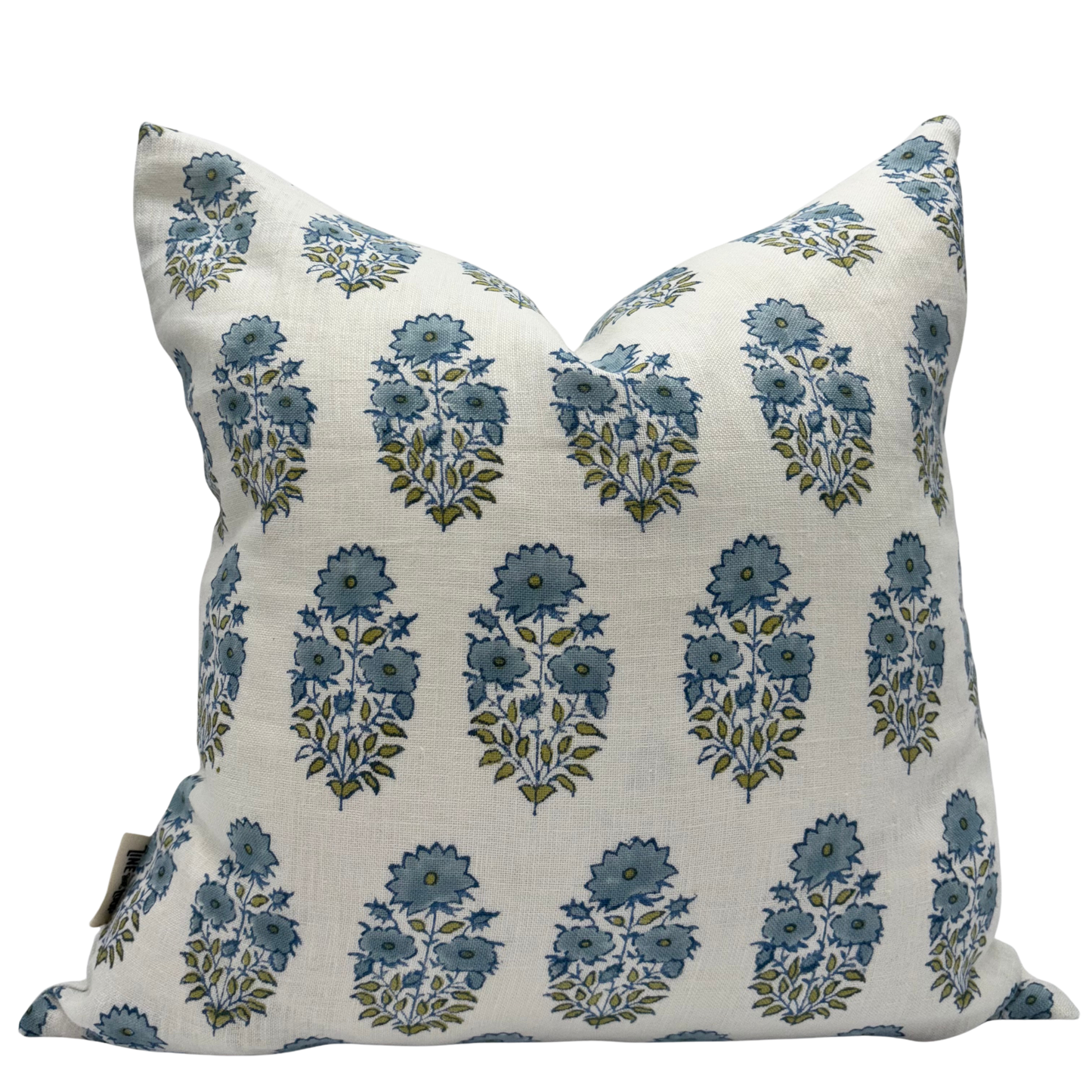 Hand block floral pillow cover - light blue (Addison)