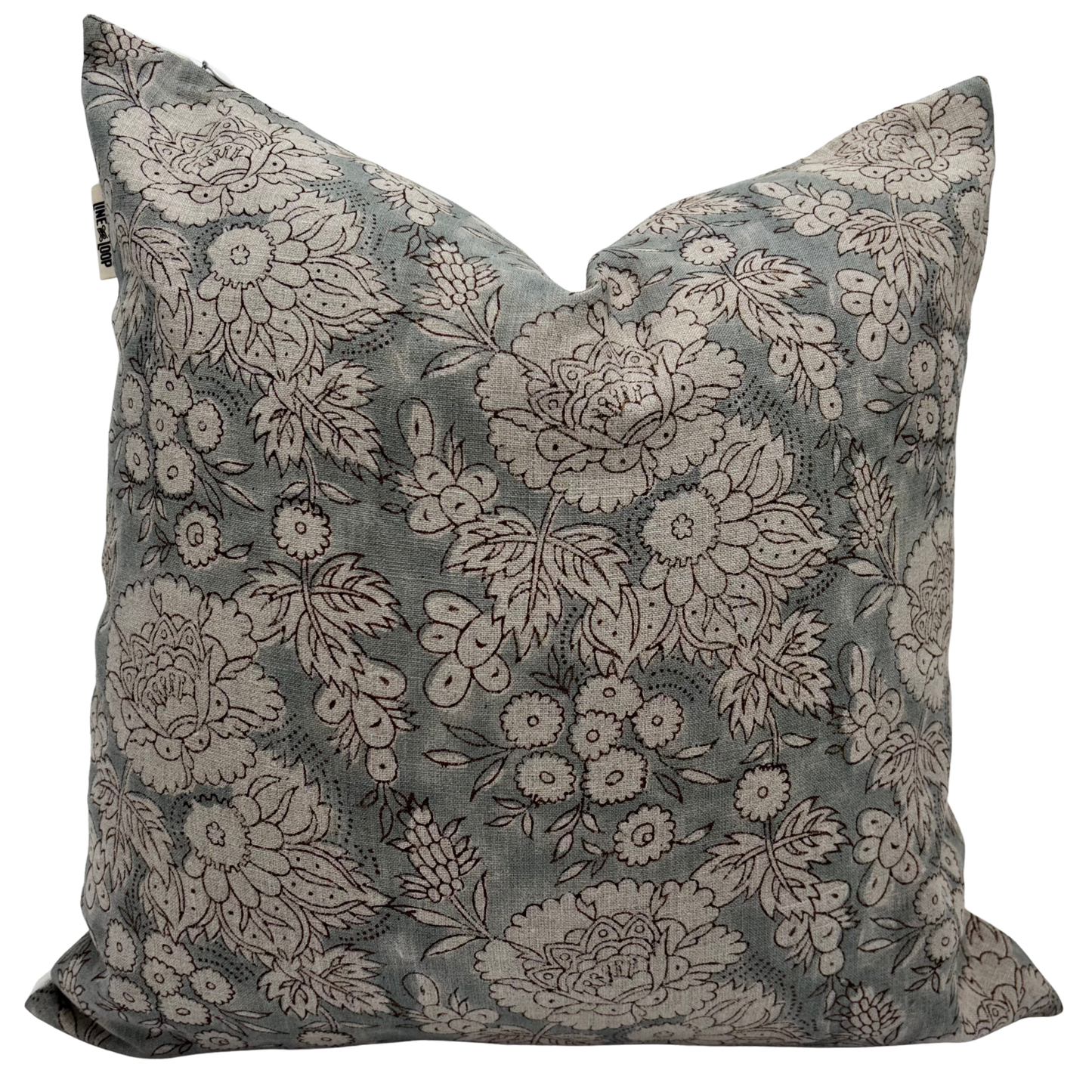 Hand block floral pillow cover - gray (Ethan)