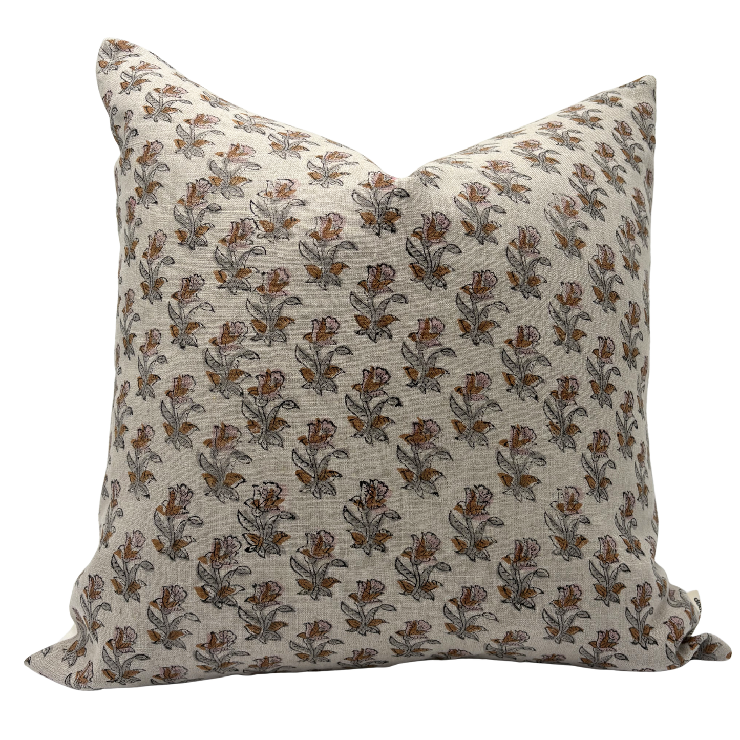 Block printed Floral pillow cover - beige, rust and pink (Opa)