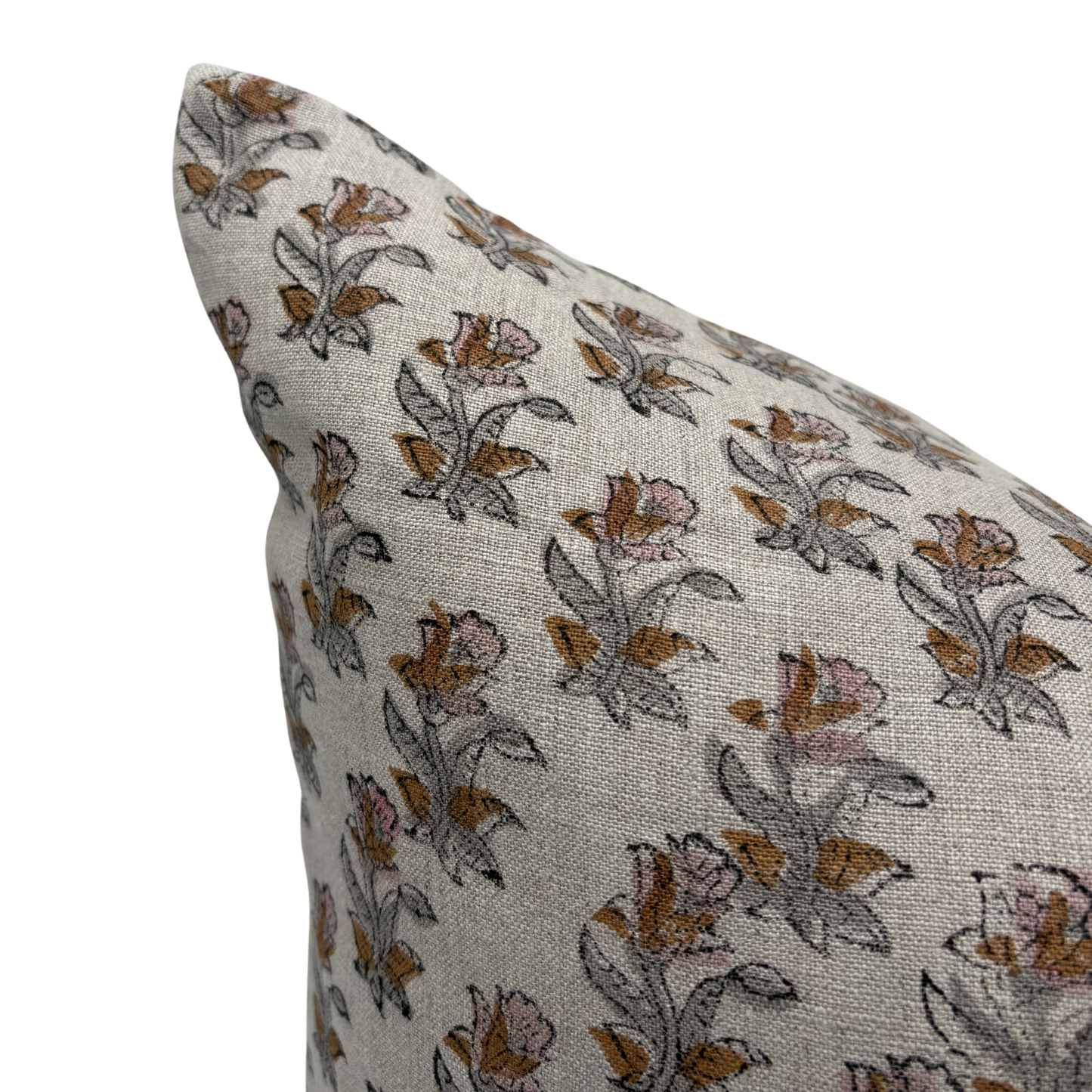 Block printed Floral pillow cover - beige, rust and pink (Opa)