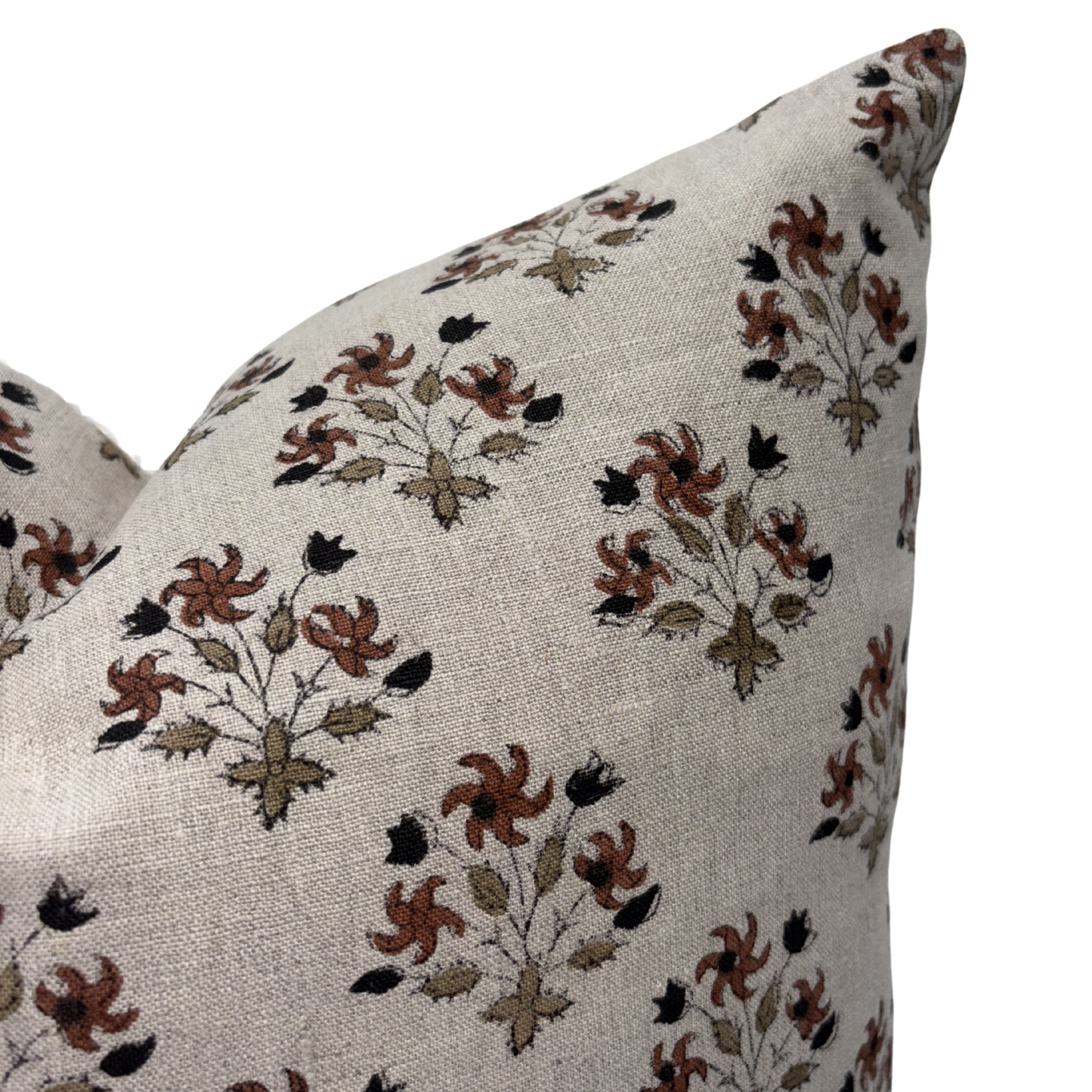 Block printed linen pillow cover - brown beige and black (Chenoa)