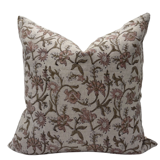 Floral pillow cover - blush pink and green (Winona)