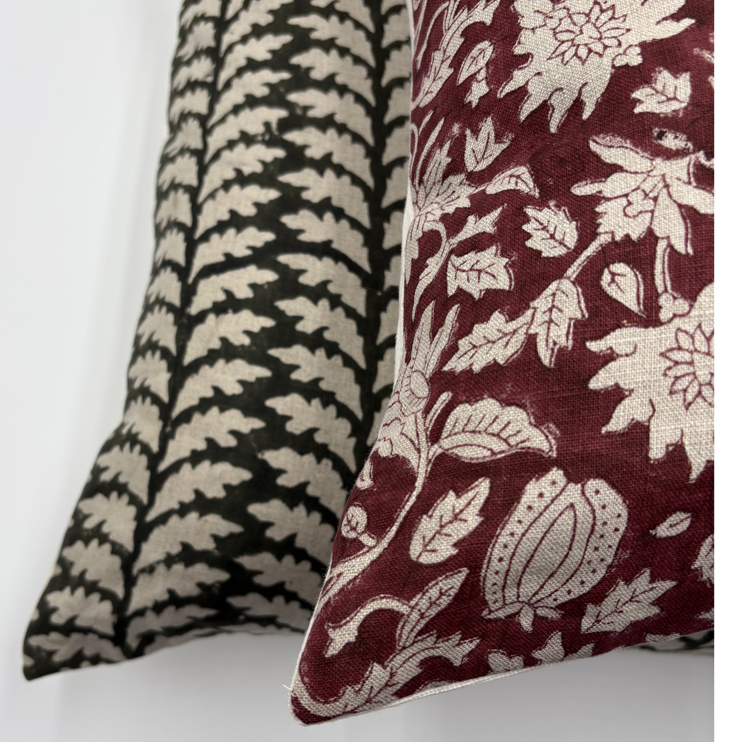 Block printed linen pillow cover - Xmas red (Cranberry)