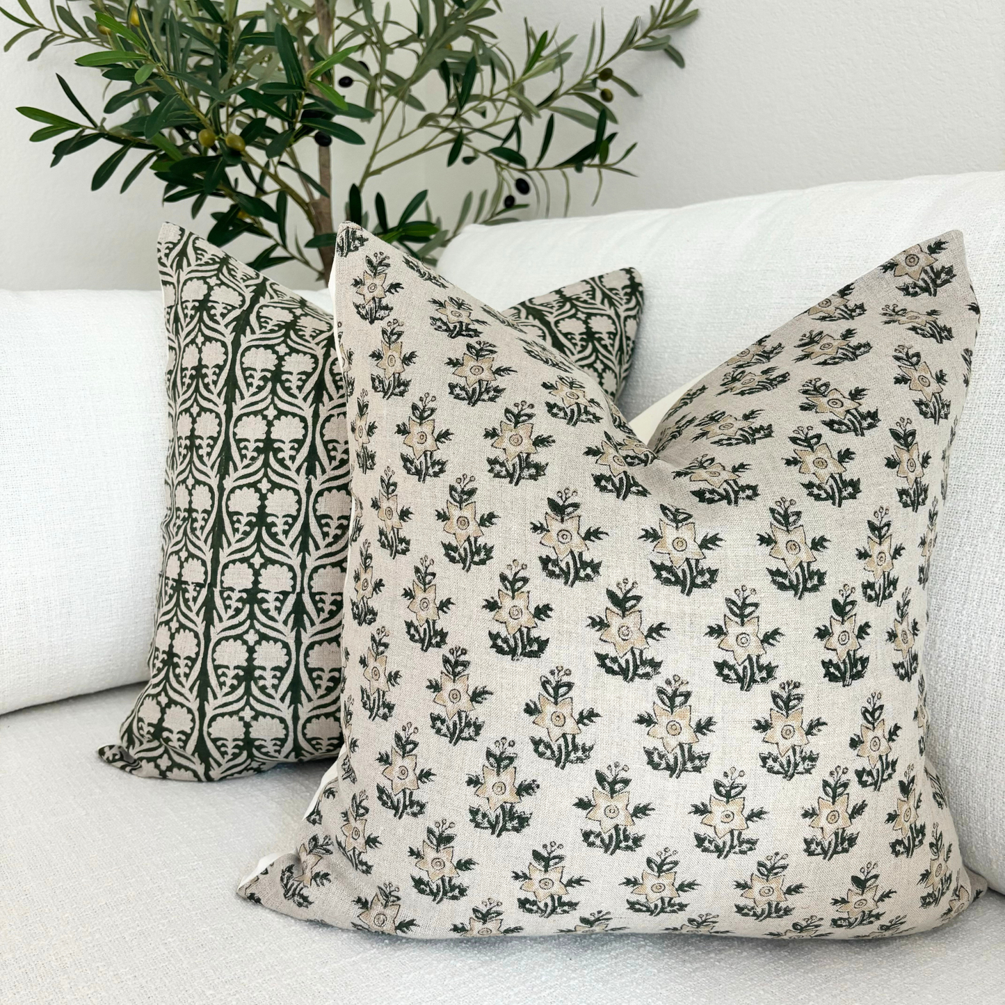 Floral pillow cover - beige and green (Magnolia)