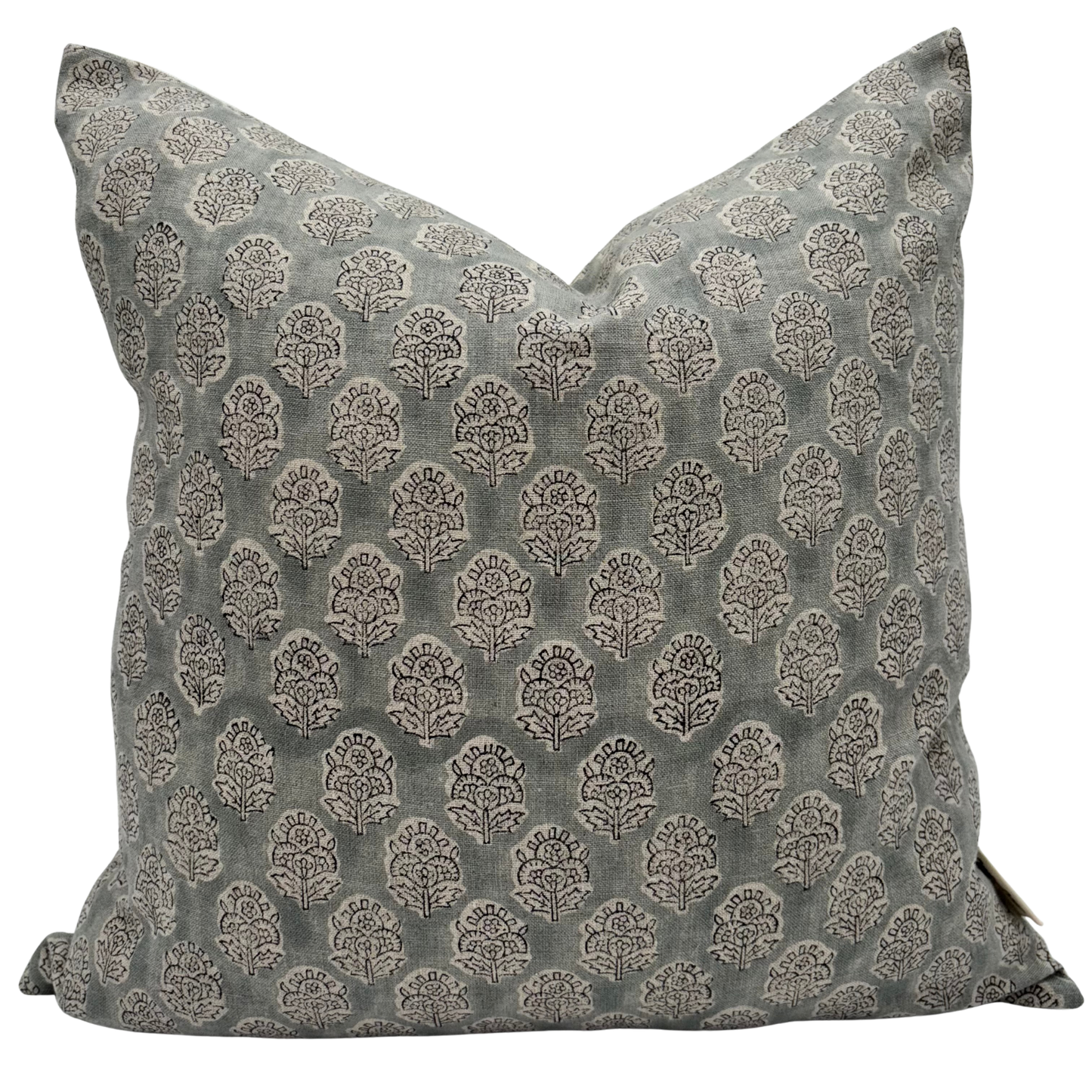 Block print floral pillow cover - gray (Margot)