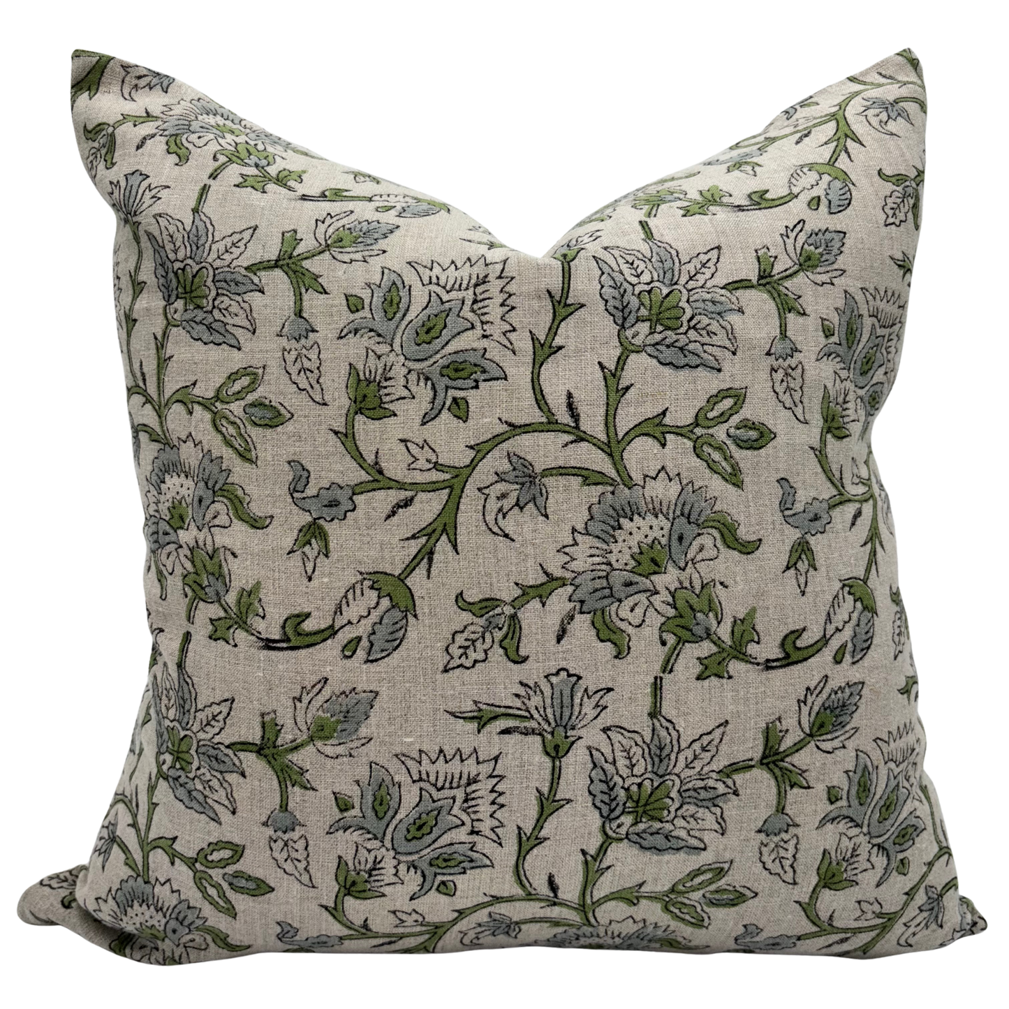 Block print pillow cover - green and blue (Claire)