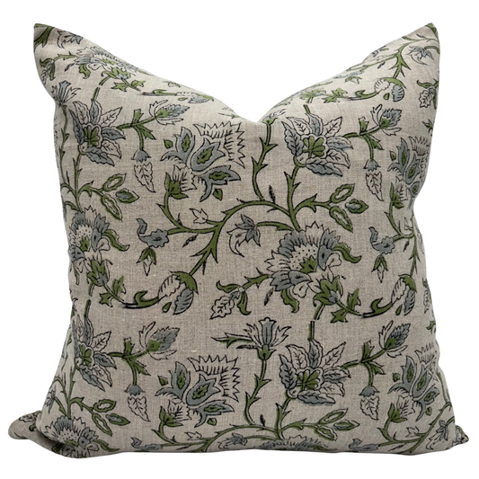 Block print pillow cover - green and blue (Claire)