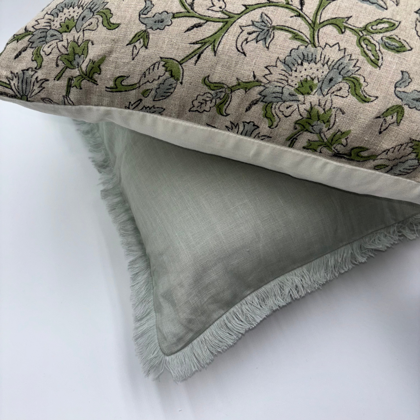 Block print pillow cover - green and blue (Claire)