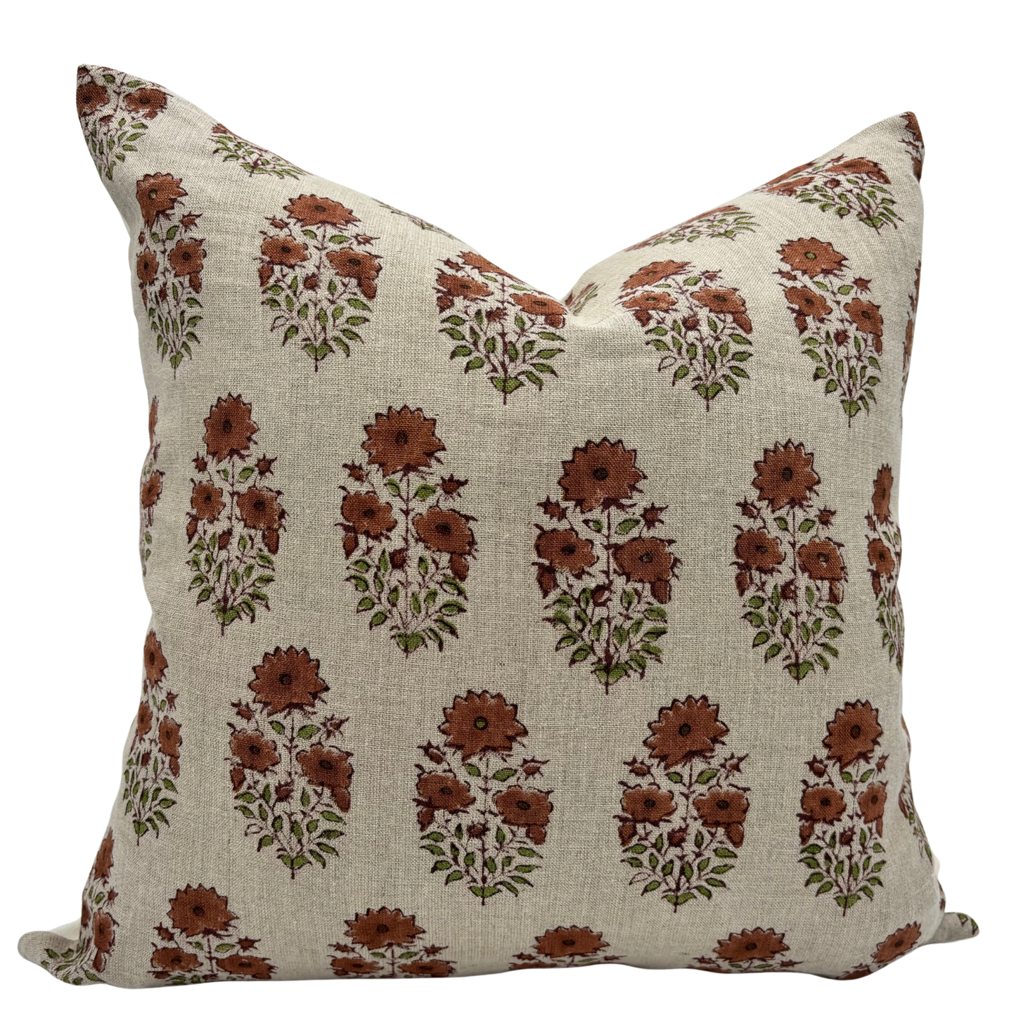 Block print floral pillow cover - brown and beige (Adele)