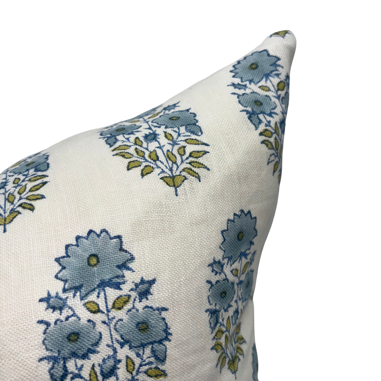 Hand block floral pillow cover - light blue (Addison)