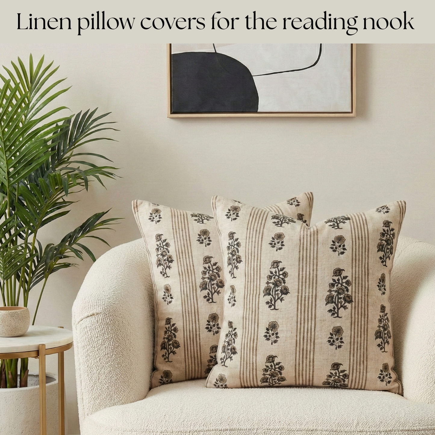 Block print floral pillow cover - brown and beige (Olivia)