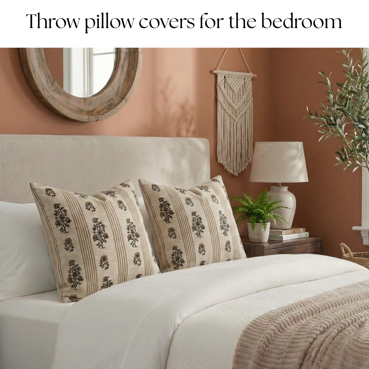 Block print floral pillow cover - brown and beige (Olivia)