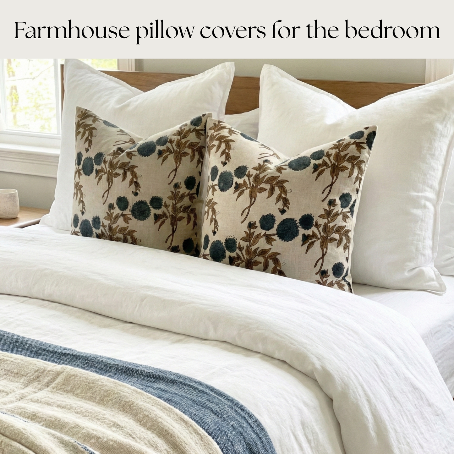 Block print floral pillow cover - blue turquoise (Casper)