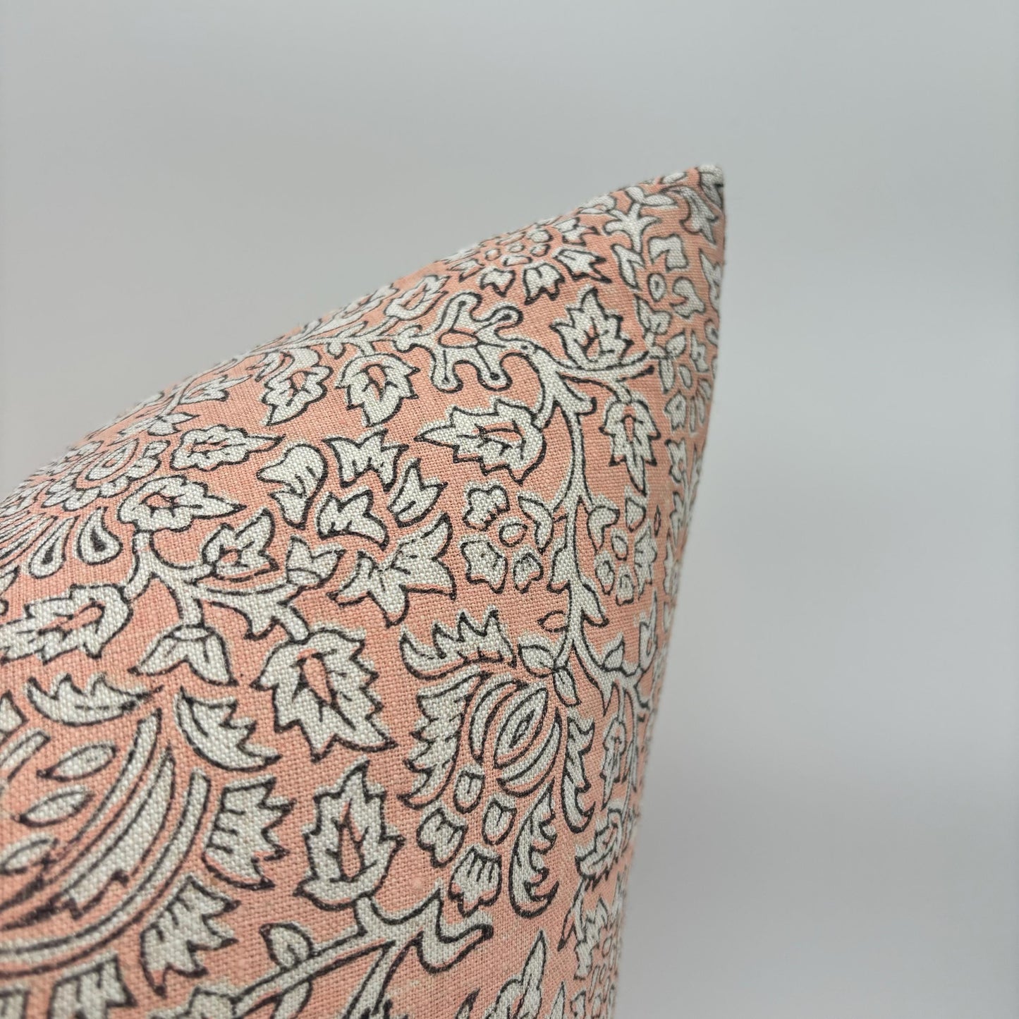 Finn - hand block printed linen pillow cover (blush pink)