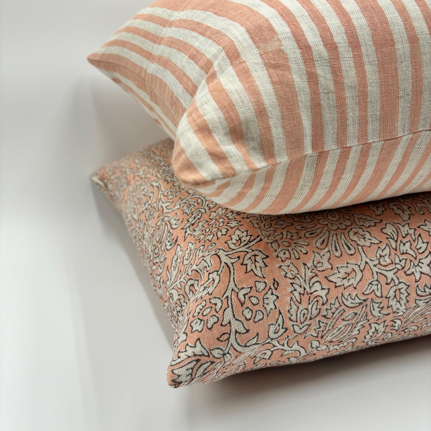 Finn - hand block printed linen pillow cover (blush pink)