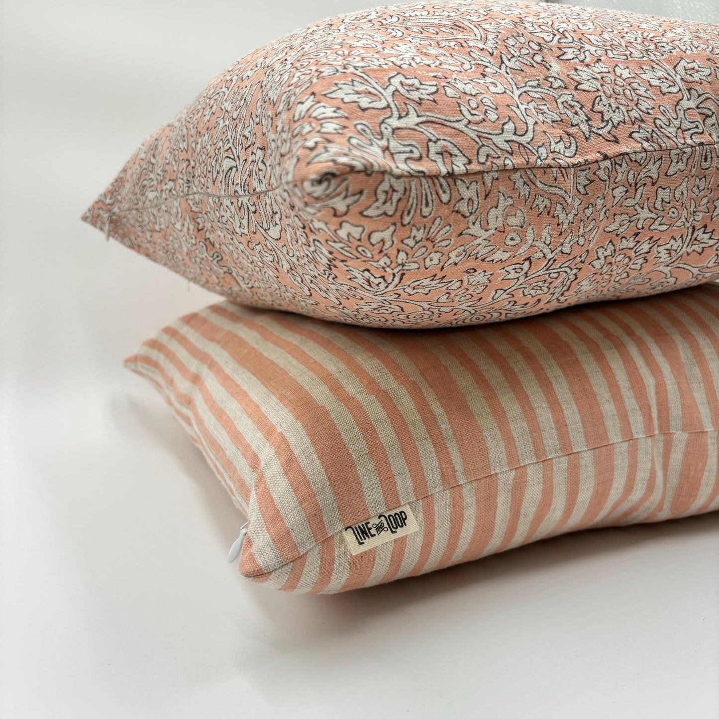 Liam - hand block printed linen pillow cover (light pink)
