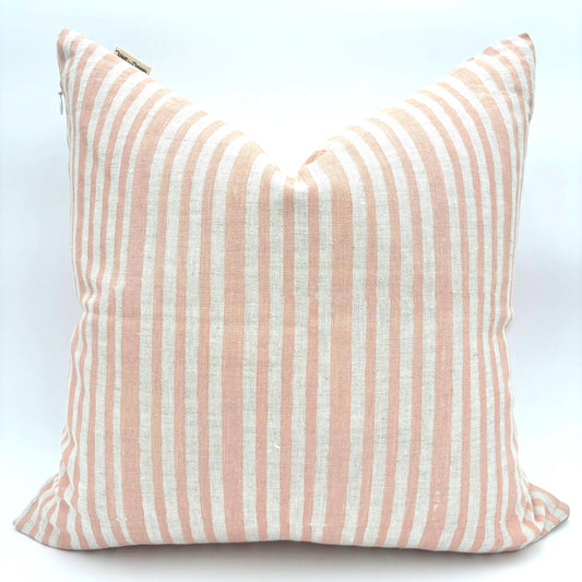 Liam - hand block printed linen pillow cover (light pink)
