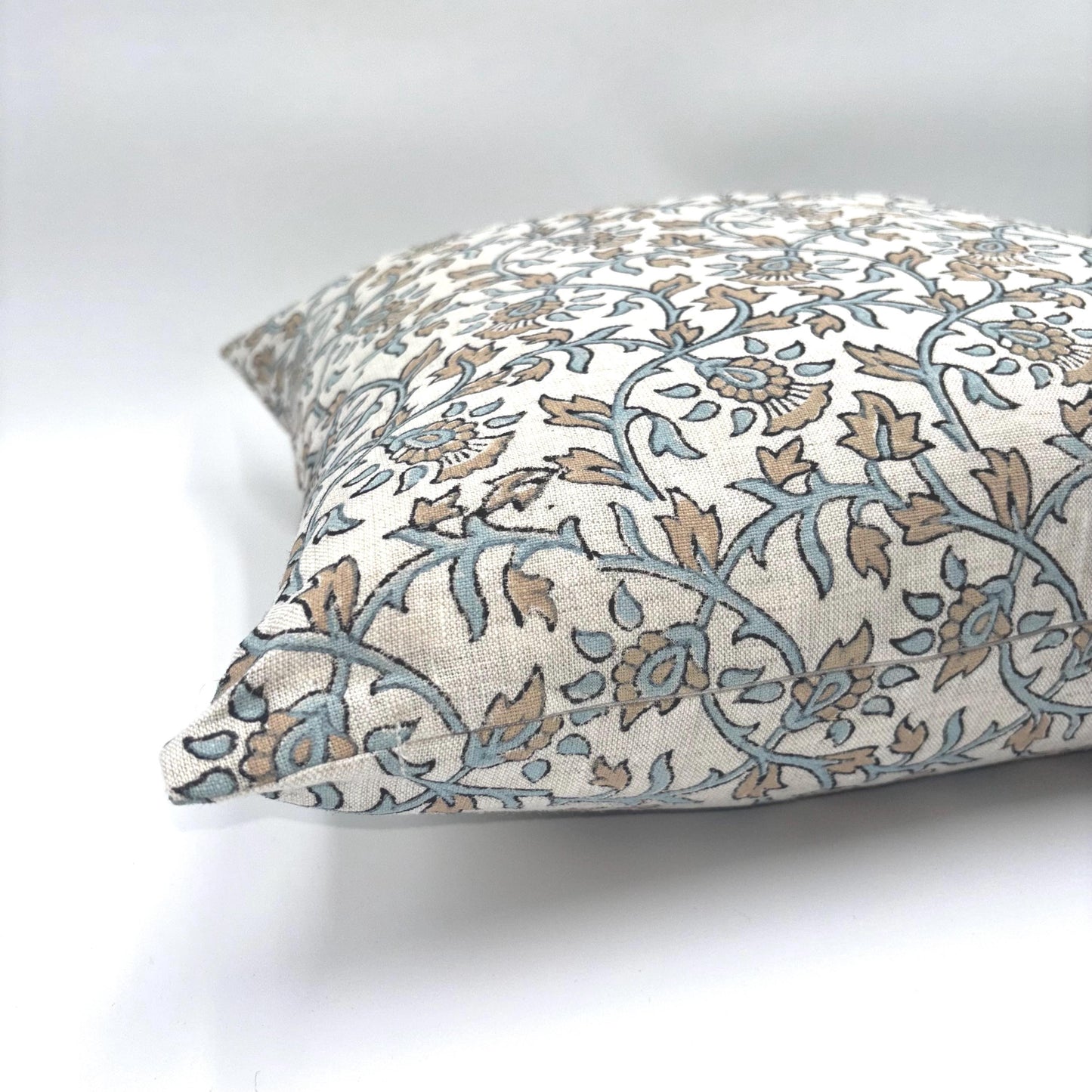 Emilia - hand block printed linen pillow cover (peach, blue)