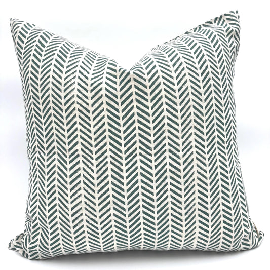 Noor - block printed linen pillow cover (green)