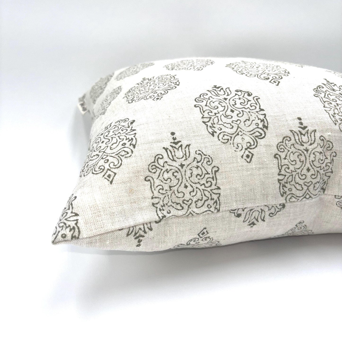Lola - hand block printed linen pillow cover (olive green)