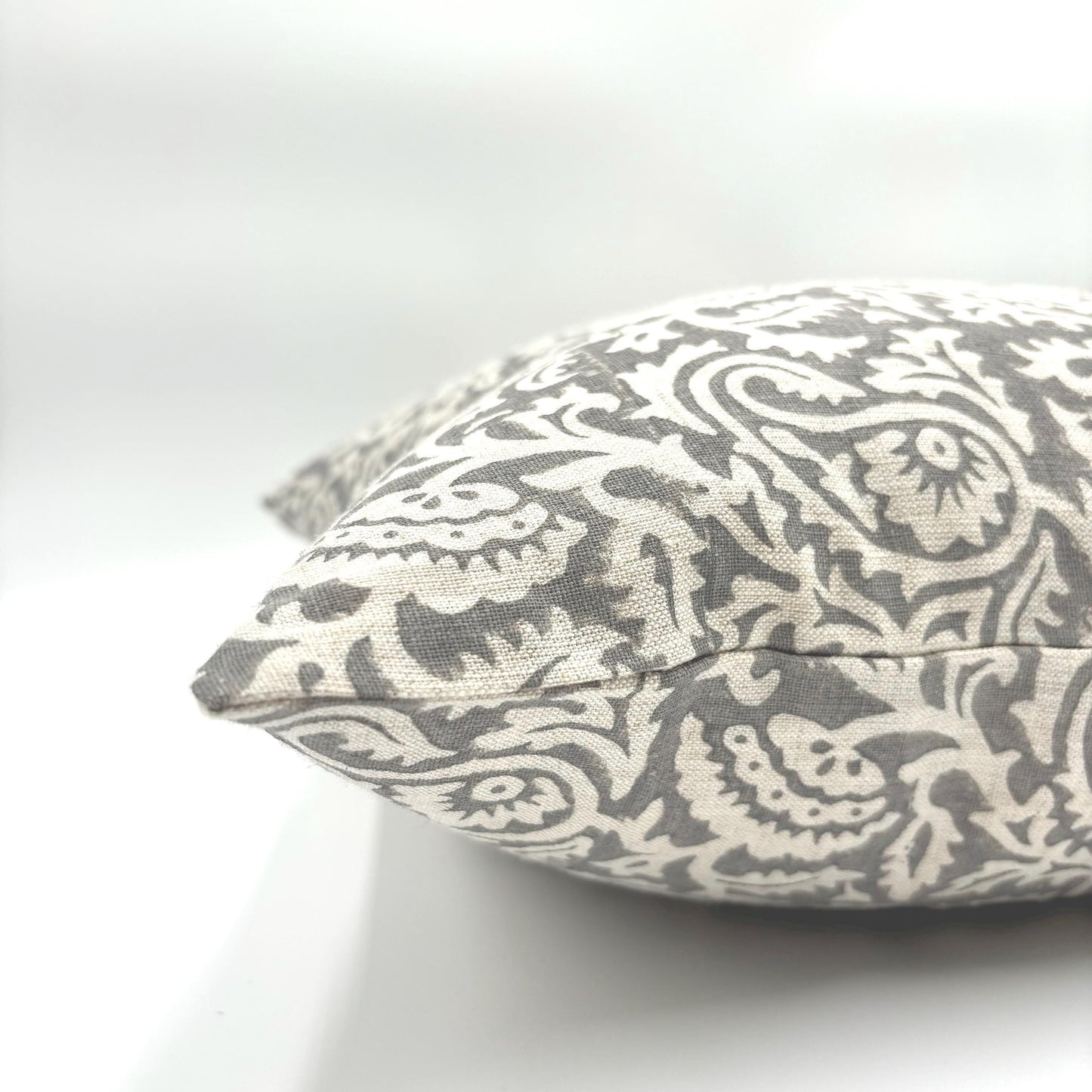 Hannah - hand block printed linen pillow cover (gray)