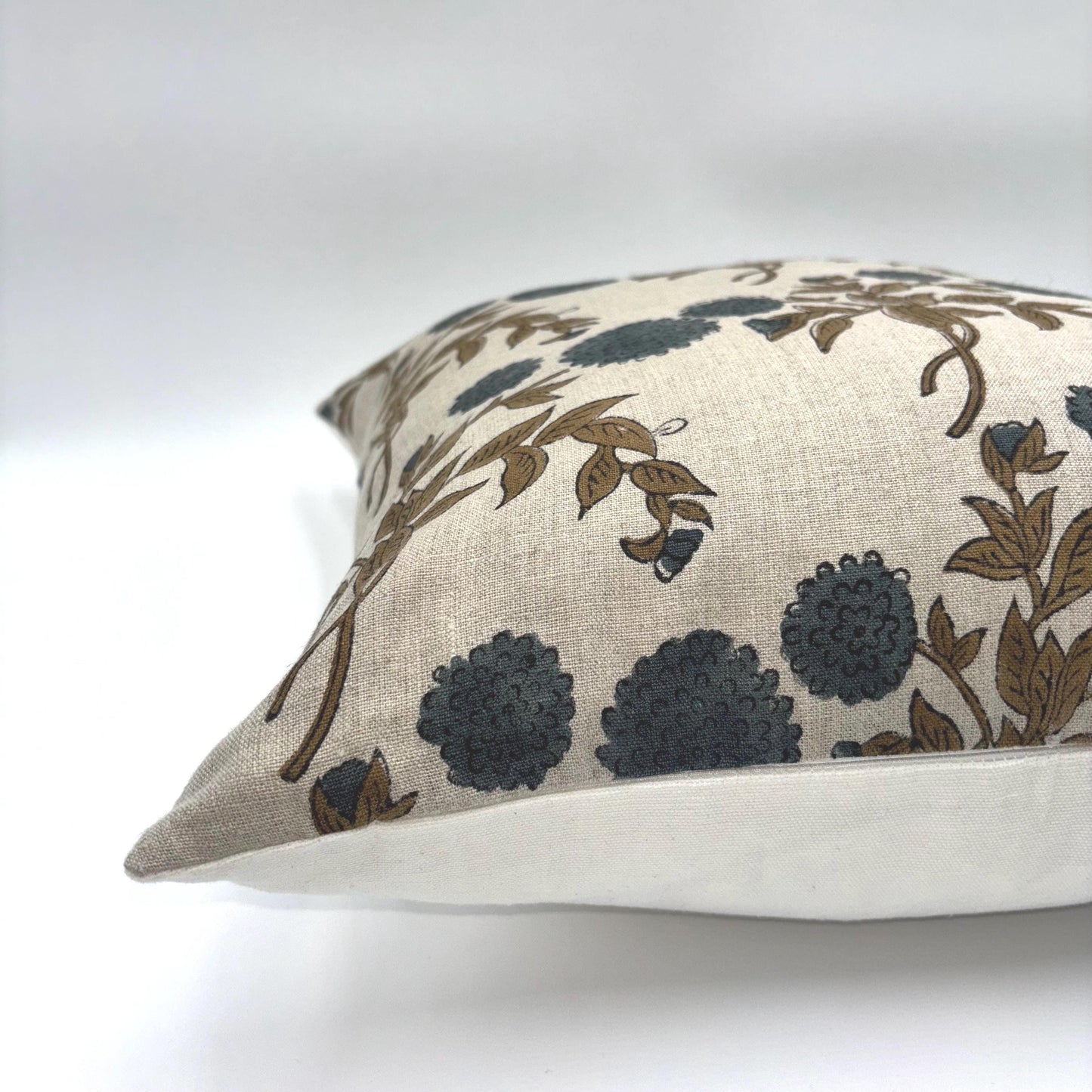 Casper - hand block printed linen pillow cover (blue)