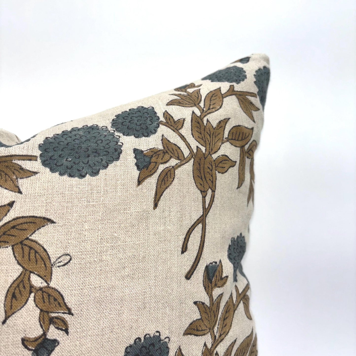 Casper - hand block printed linen pillow cover (blue)