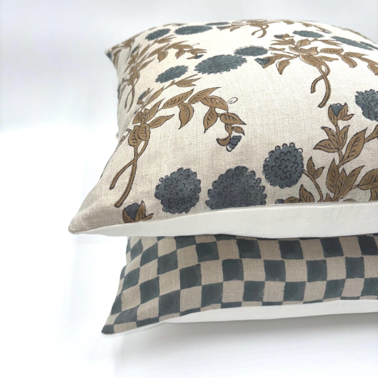 Casper - hand block printed linen pillow cover (blue)