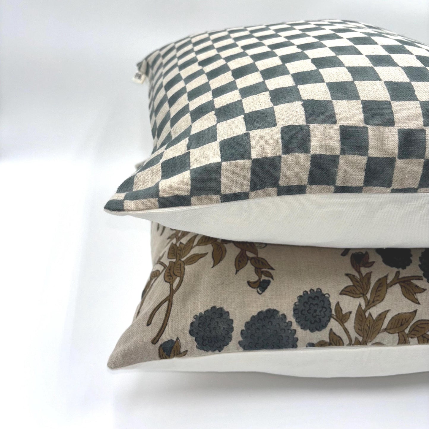 Chester - hand block printed linen pillow cover (turquoise)