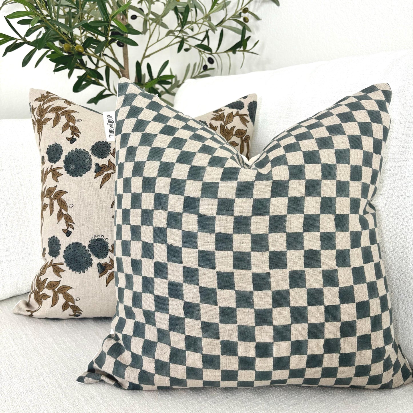 Chester - hand block printed linen pillow cover (turquoise)