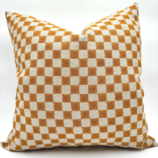 Chester - hand block printed linen pillow cover (orange)