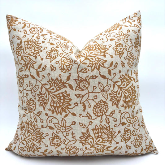 Alisha - hand block printed linen pillow cover (rust)