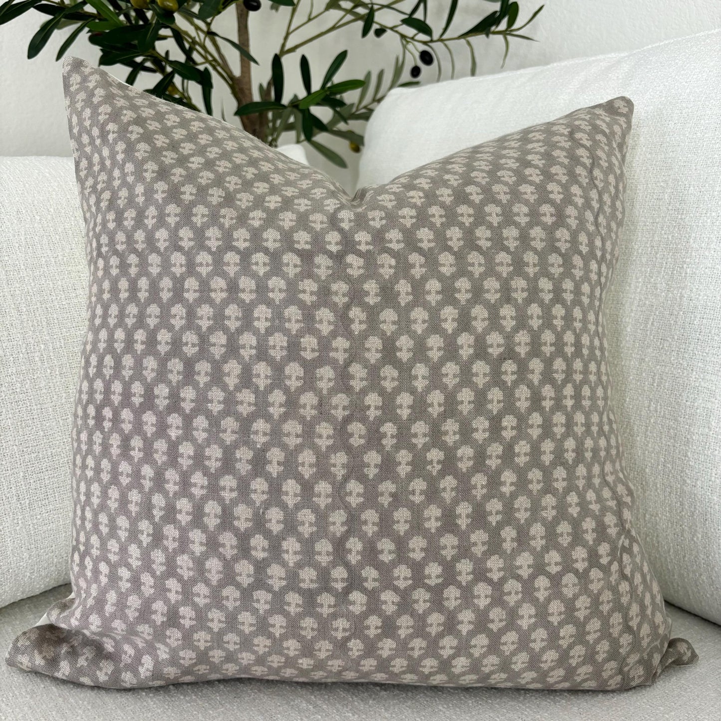 Juliet - hand block printed linen pillow cover (gray)