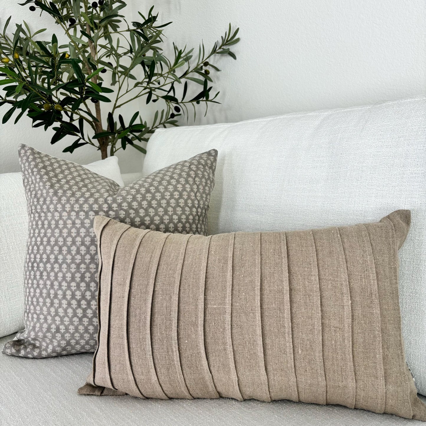 Juliet - hand block printed linen pillow cover (gray)
