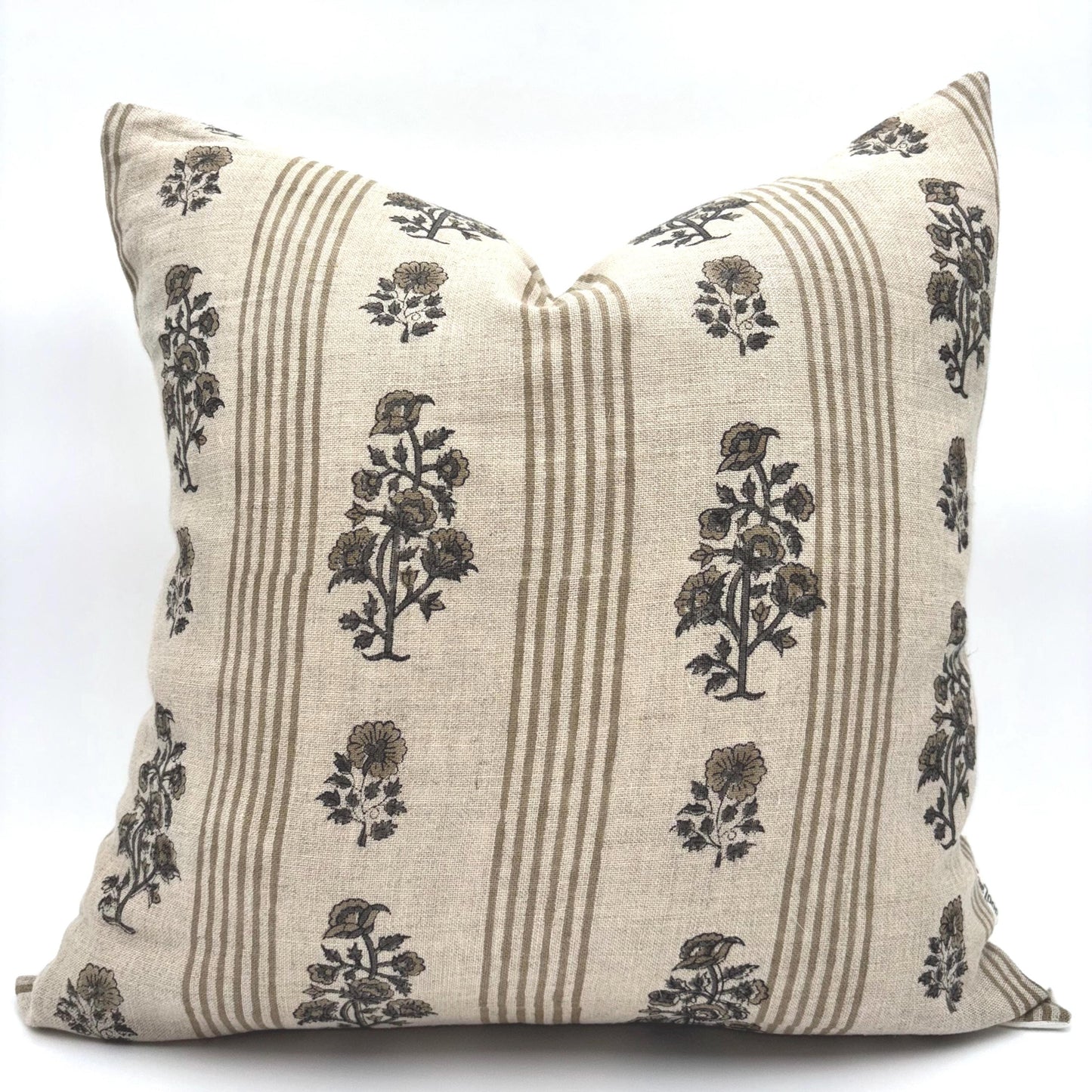 Olivia - hand block printed linen pillow cover (beige)