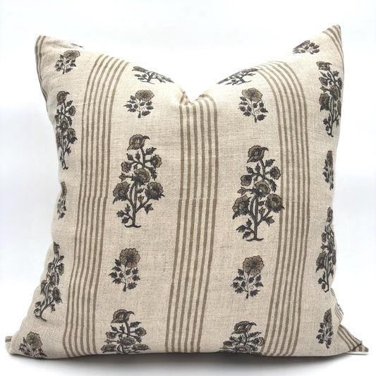 Olivia - hand block printed linen pillow cover (beige)