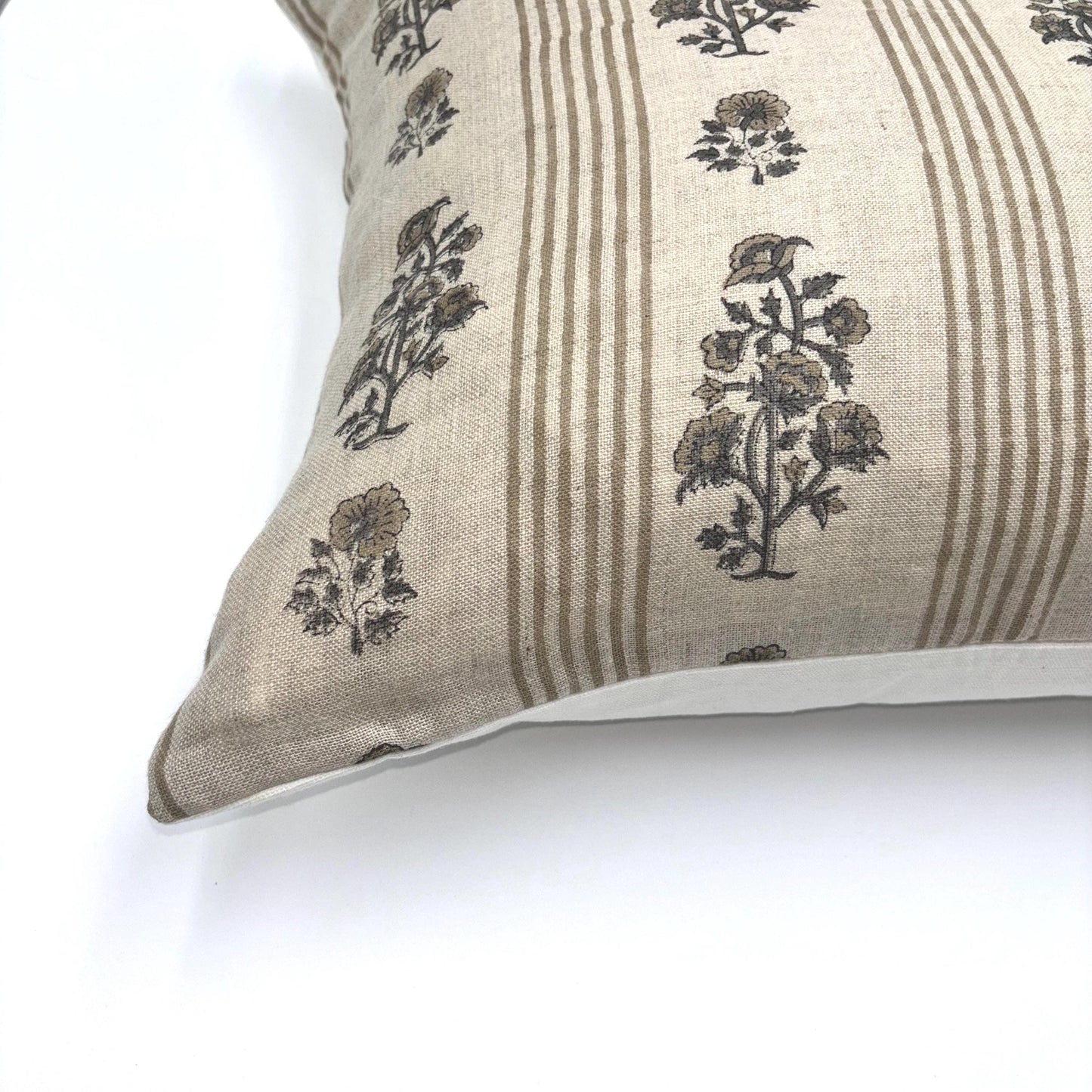 Olivia - hand block printed linen pillow cover (beige)
