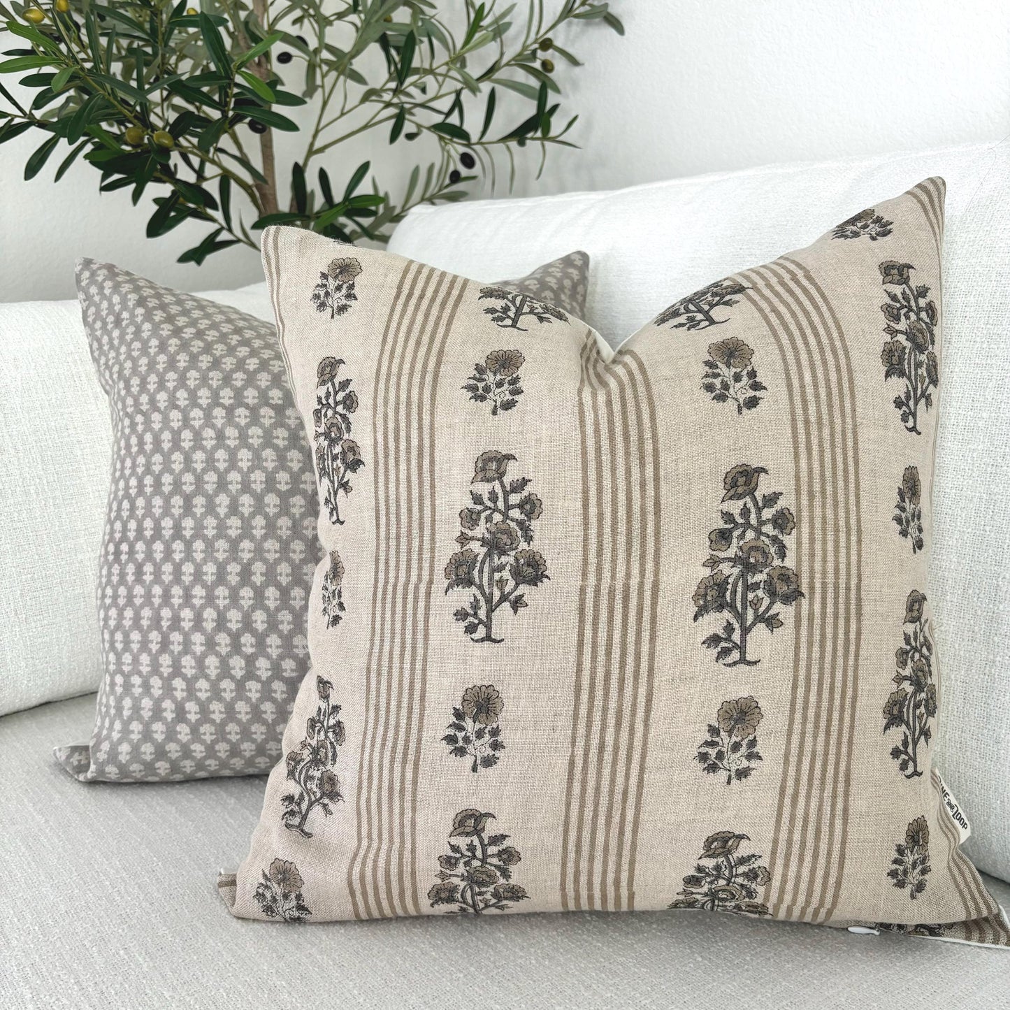 Olivia - hand block printed linen pillow cover (beige)