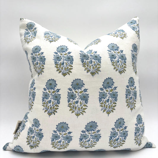 Addison - hand block printed linen pillow cover (blue)