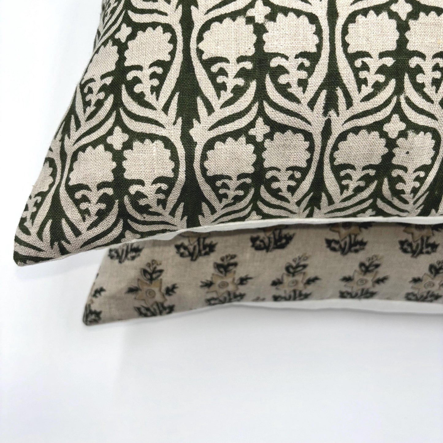 Eva - hand block printed linen pillow cover (green)