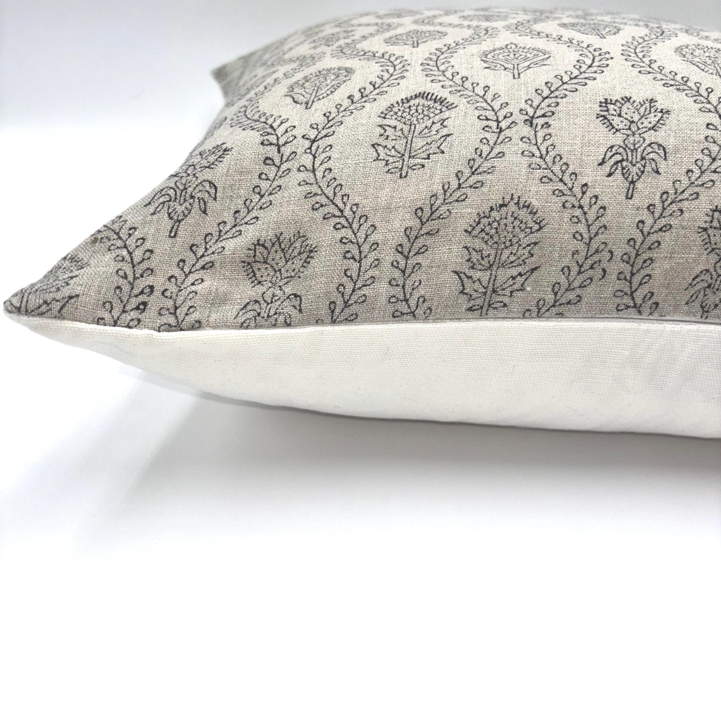 Harper - hand block printed linen pillow cover (black)