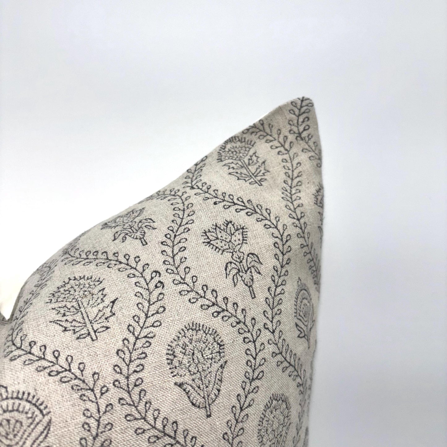 Harper - hand block printed linen pillow cover (black)