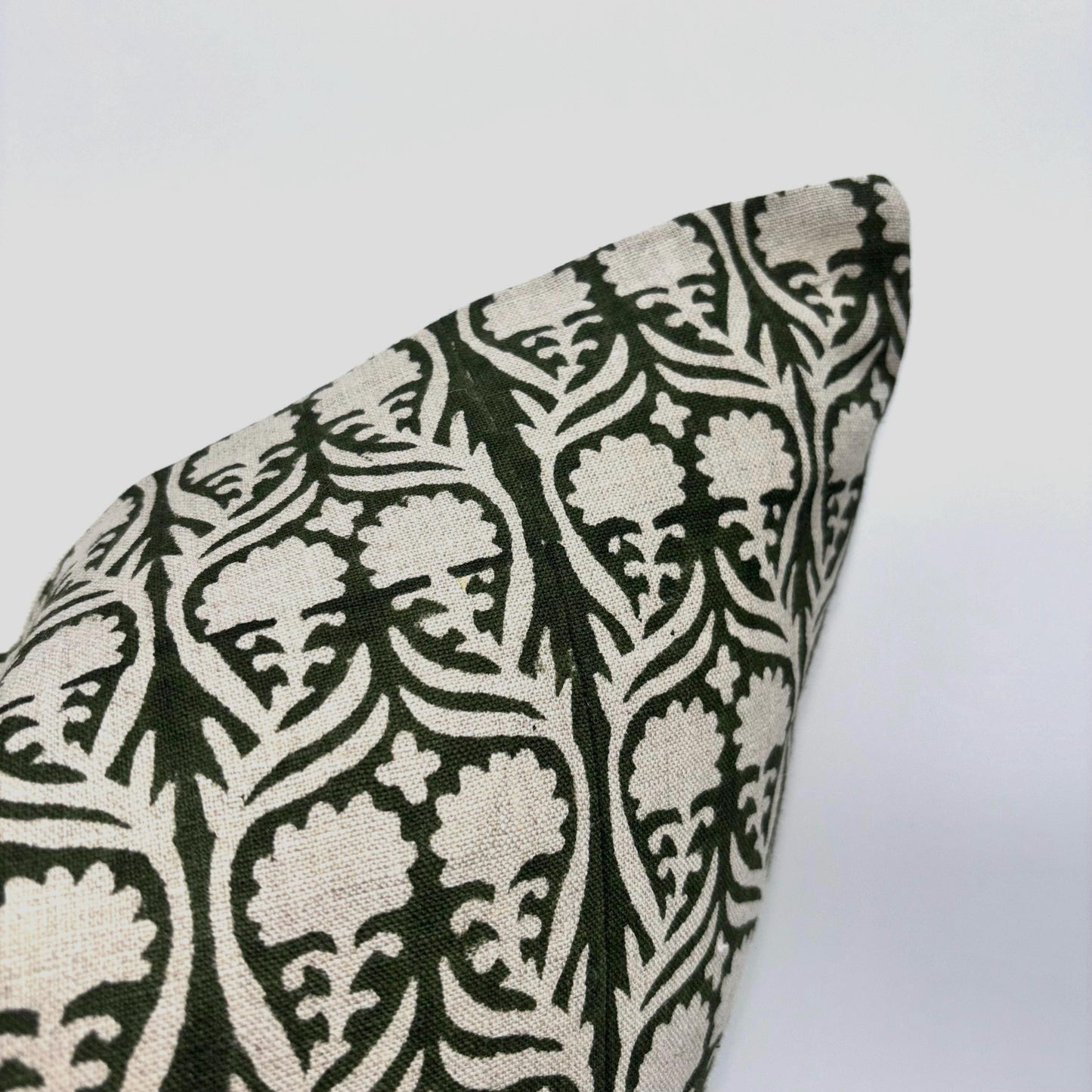 Eva - hand block printed linen pillow cover (green)
