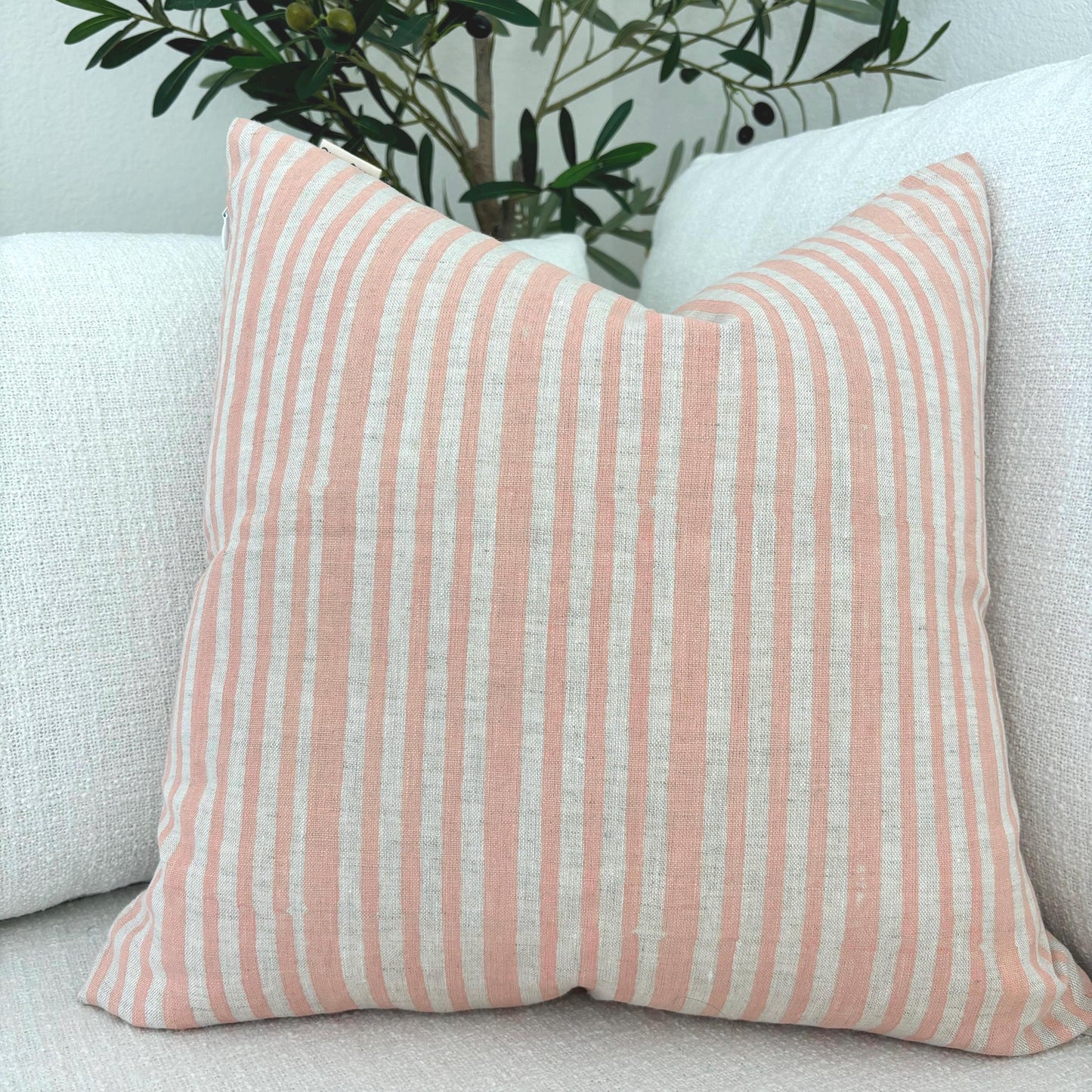 Liam - hand block printed linen pillow cover (light pink)