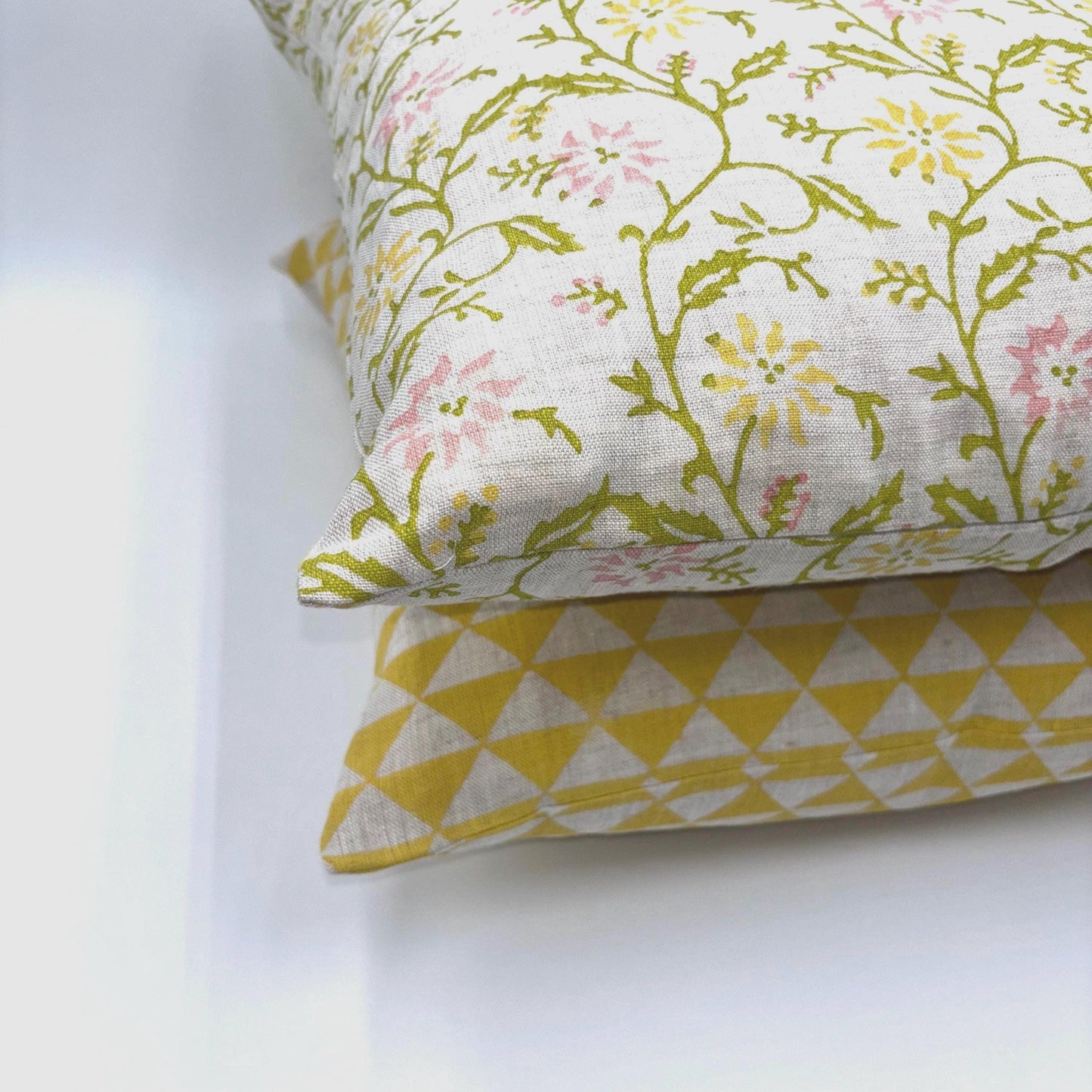 Vera - hand block printed linen pillow cover (green)