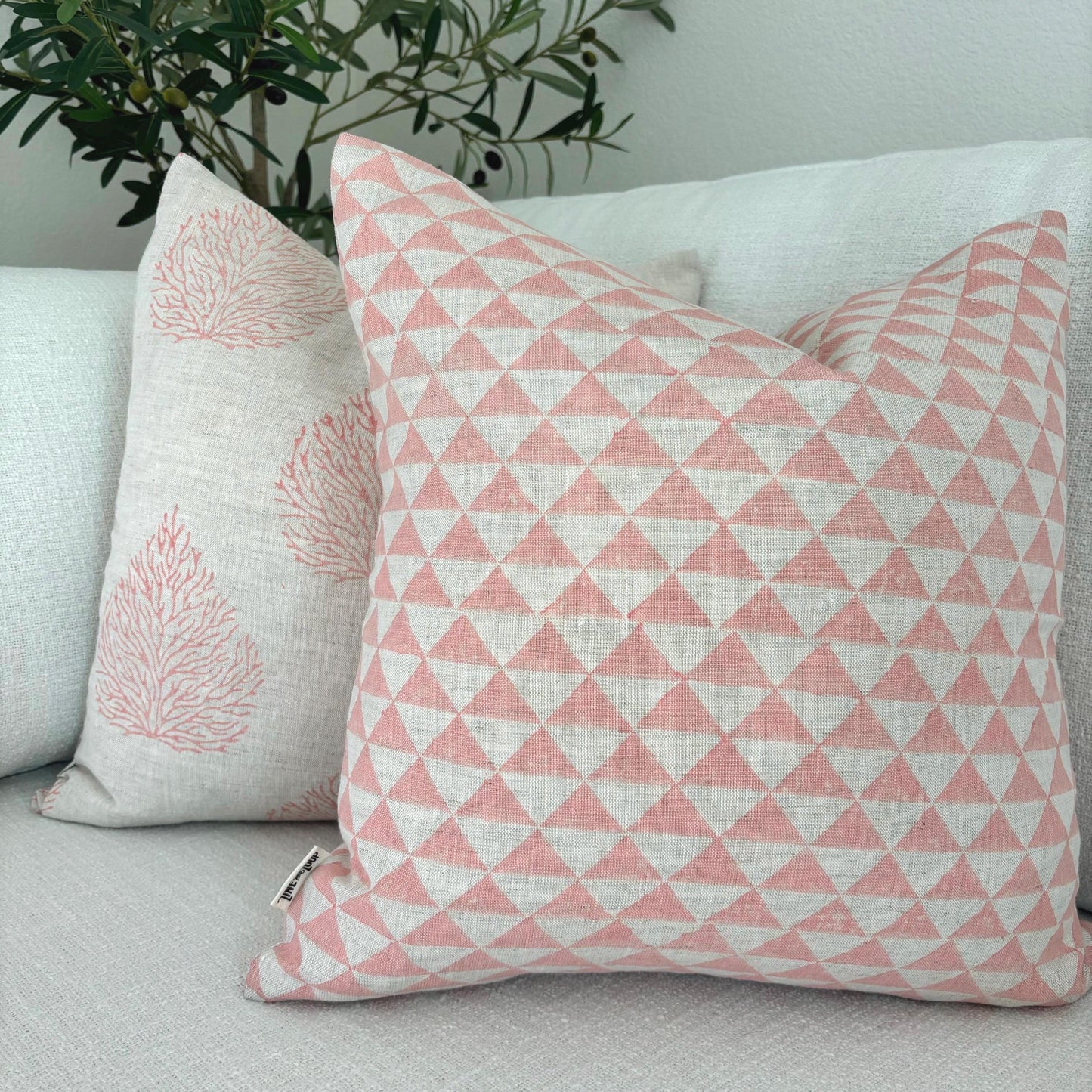 Leon - hand block printed linen pillow cover (pink)